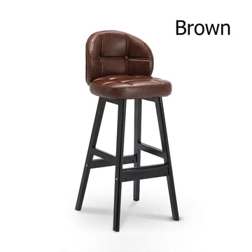 PU Leather Upholstered Bar Stool Brown Mid-Century Counter Stool Set of 2